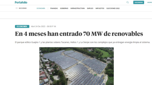 En 4 meses han entrado 70MW de renovables